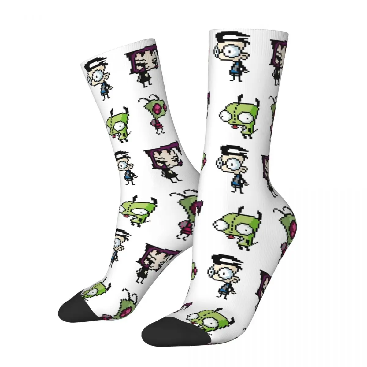 Chaussettes de basket-ball non ald pour hommes et femmes, personnages Invader Zim, 8 bits, mode automne et hiver