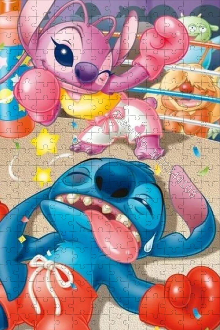 300/500/1000 Pieces Disney Lilo & Stitch Wooden Puzzles Disney Cartoon Character Jigsaw Puzzle Handmade Romantic Gift for Couple