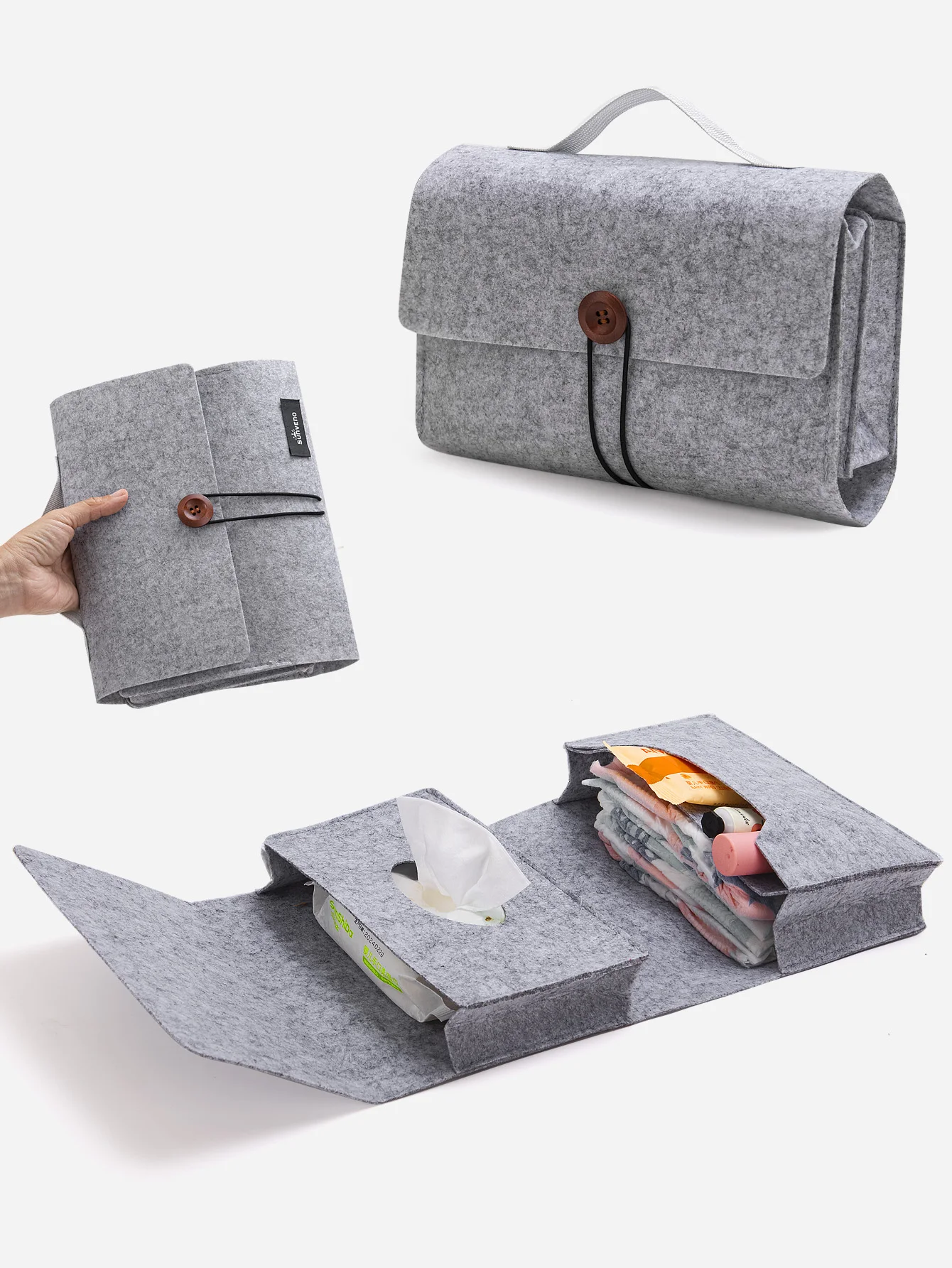 Sunveno Portable Nappy Storage Felt Diaper Bag Travel Organizer — Diaper, Wipes & Essentials Pouch Portable Storage Bag