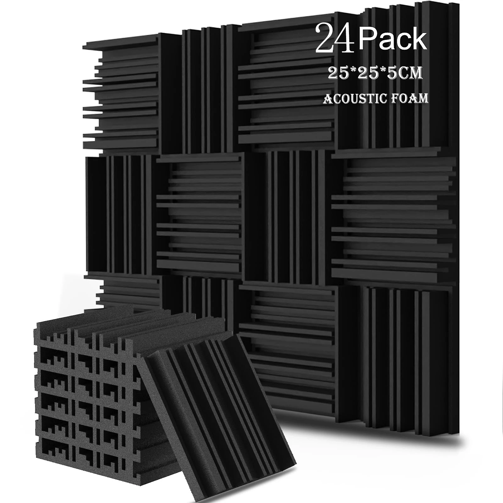 24Pack 25x25x5cm Studio Acoustic Foam Panels Sound Creative Irregularity Soundproof Foam Sponge Pad Absorption KTV Room Wall