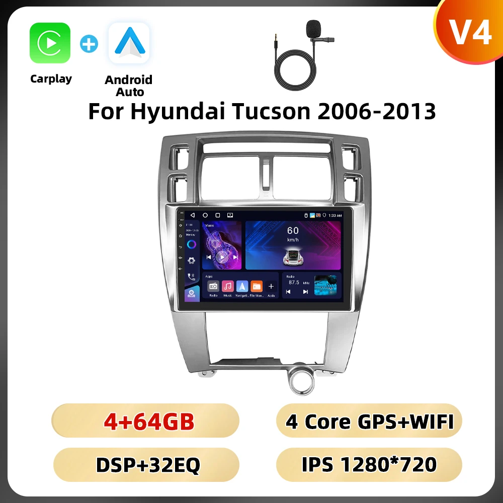 Podofo 8 128G 2din Autoradio Voor Hyundai Tucson 2006-2013 Multimediaspeler Carplay Android Auto Gps 8Core Dsp Fm Rds Auto Audio - afbeelding 1