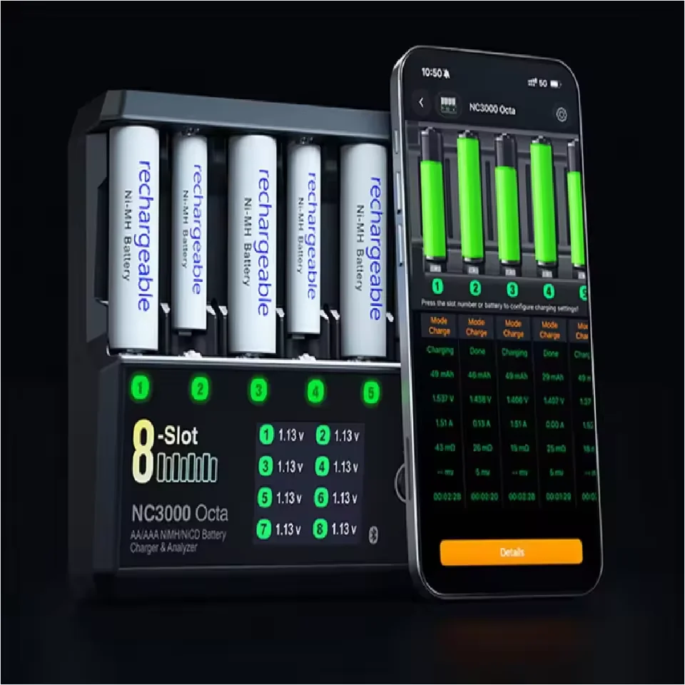 SKYRC NC3000 Octa AA/AAA NiMH/NiCD 8-slot Battery Charger Analyzer 65W PD Supports 7 Working Modes Bluetooth Mobile App Control