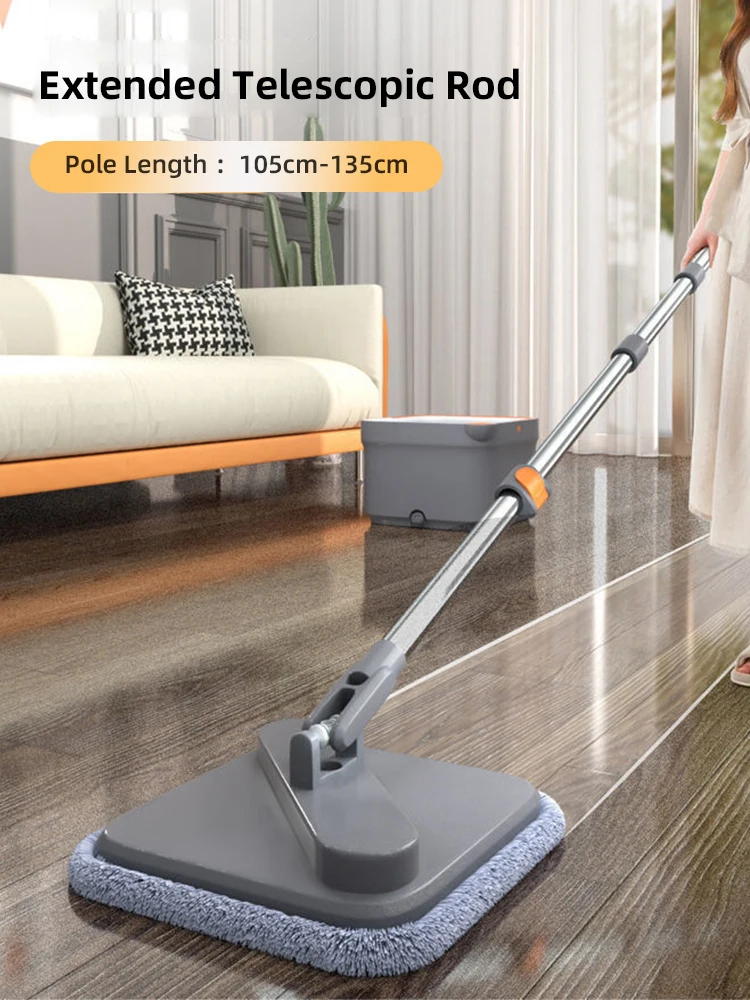 Spin Mop with Bucket Hand Free Squeeze Mop Automatic Separation Flat Mops Floor Clean with Washable Microfiber Pads Bucket Set