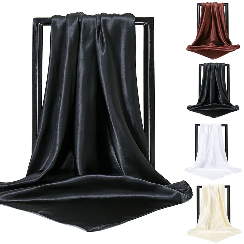 90cm Solide Farben Halstuch Hijab Schal Für Frauen Silk Satin Stirnband Haar Schals Weibliche Schals Quadrat Kopf Schals Für damen