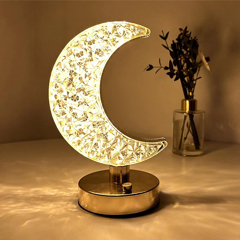 

Moon Table Lamp Portable Charging Decorative Fashion Lamp LED Bedroom Restaurant Luxury Large Capacity Touch Three Color Dimmer