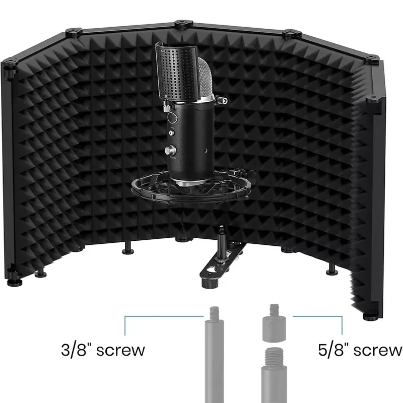 Foldable Studio Microphone Shield 5 Panel Adjustable Microphone Shield Isolation Reflection Filter Vocal Booth for Recording view 6