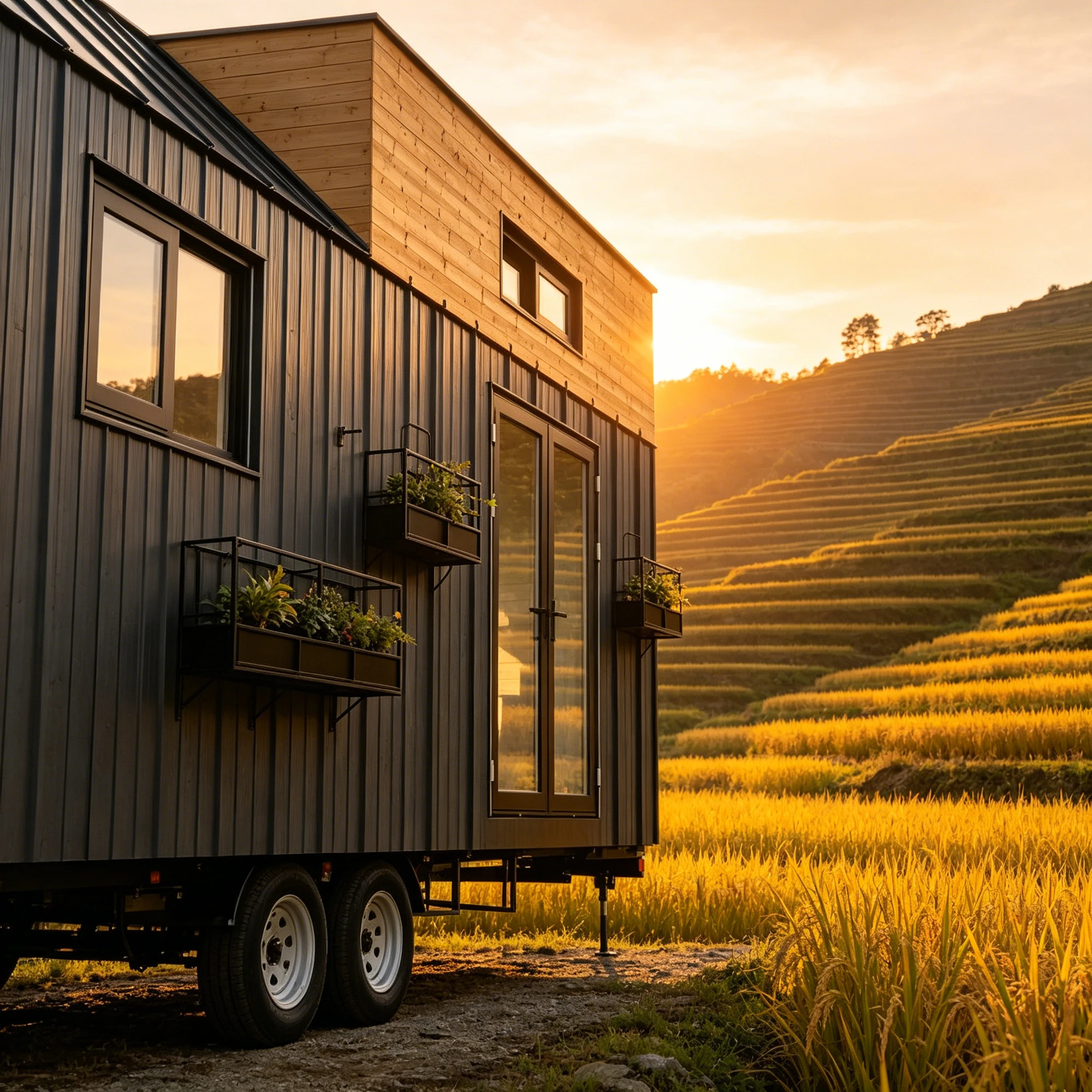 Mobile Modular Tiny Home on Wheels Pre Built Structure, For Remote Workspaces & Backyard Offices For Digital Freelancers