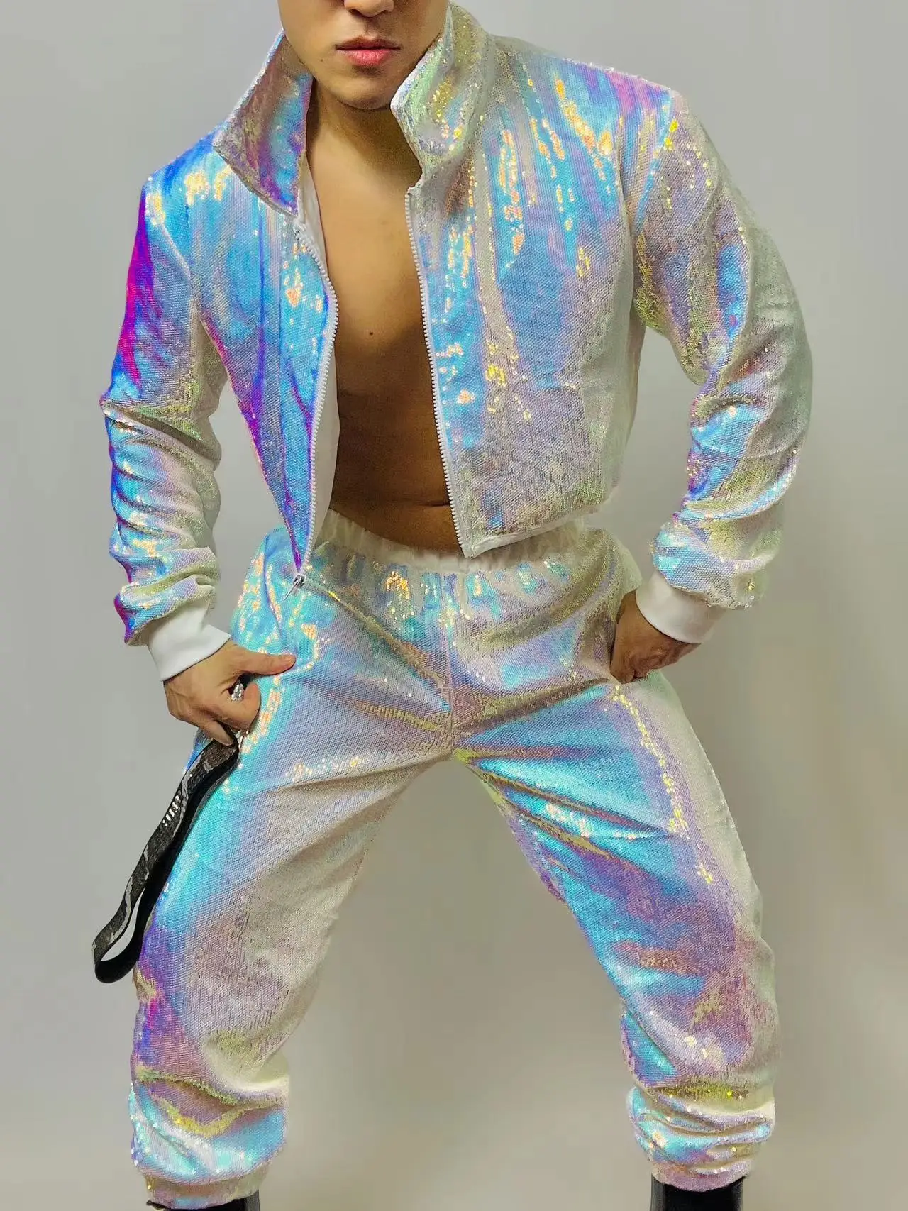 New Colorful Sequins Baseball Suits Men\'s Hiphop Dance Costumes Nightclub Bar Male Singer Ds DJ Stage Performance Suit