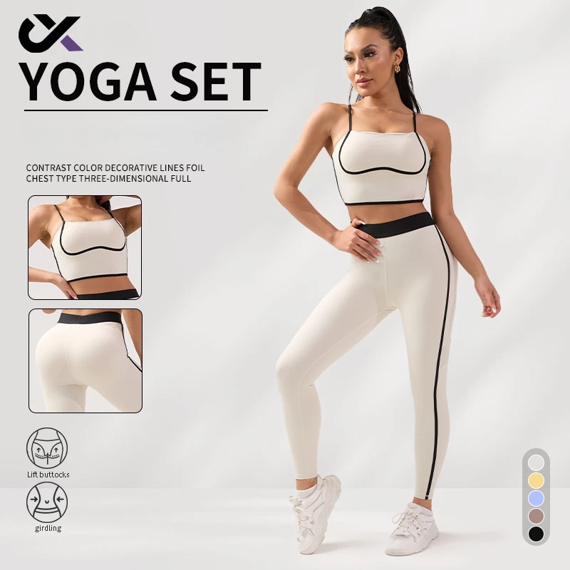 

Suspenders Bra 2pcs Yoga Suit for Women Female High Waist Yoga Pants Sleeve Less Tank Tops Sport Tight Body Suit Women Quick Dry