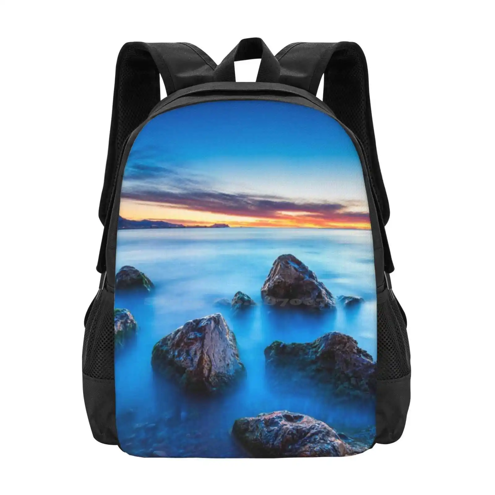 

Wet Rocks At Dawn Long Exposure Pattern Design Bag Student'S Backpack Close Up Of Rocks El Campello Dawn El Campello Spain Long