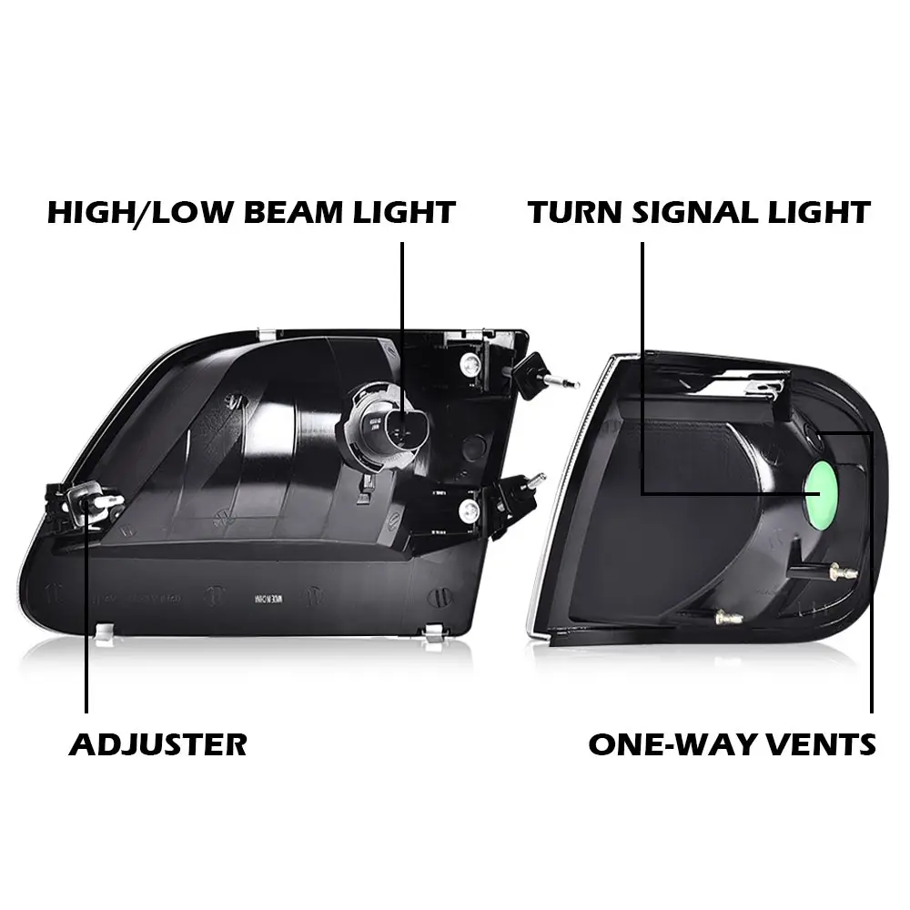 مجموعة المصابيح الأمامية المتوافقة مع Ford F150 1997-2003 / Ford Expedition 1997-2002 عاكس كهرماني مع لمبات #4