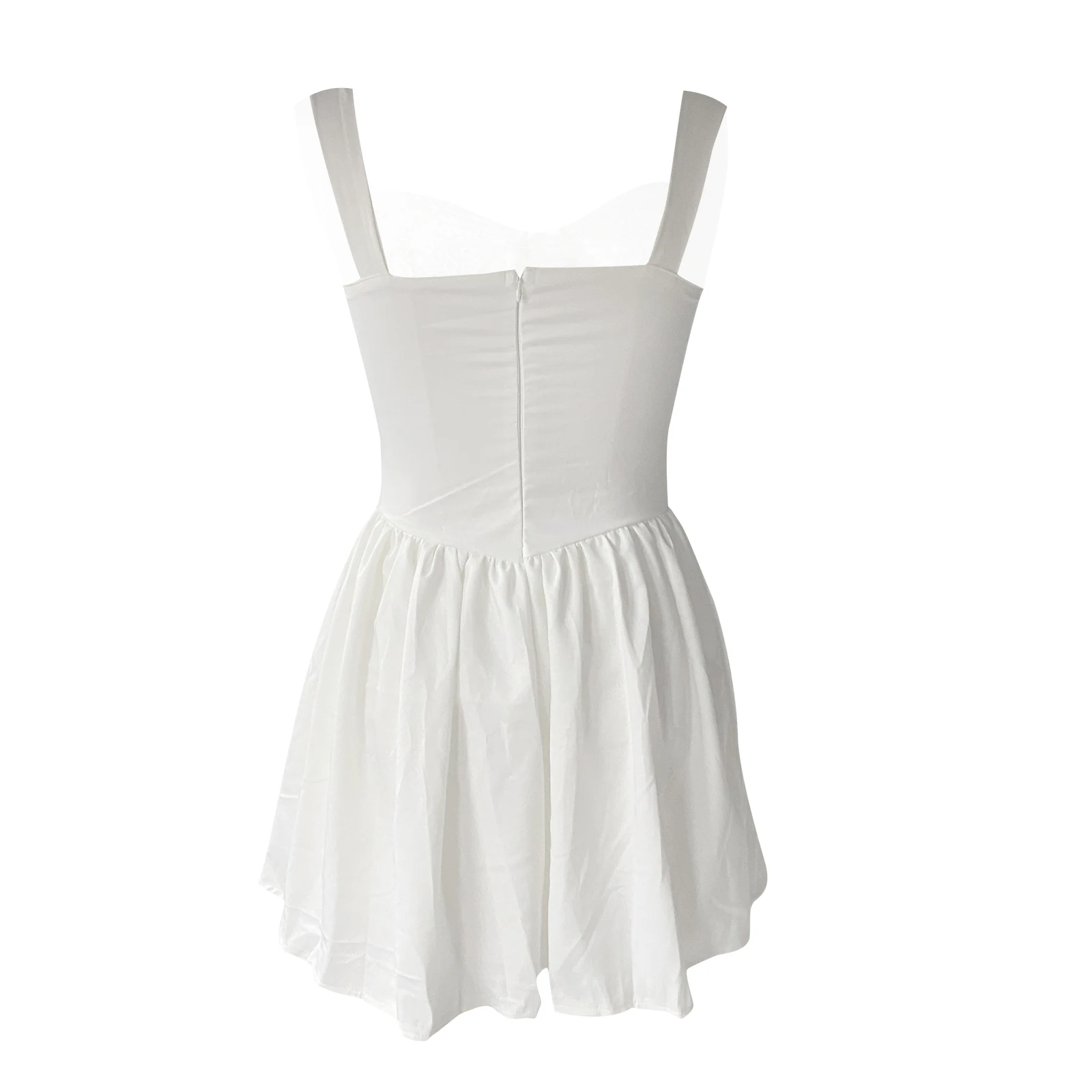 Vestido corto de verano para mujer, minivestido con escote en forma de corazón, Espalda descubierta, blanco