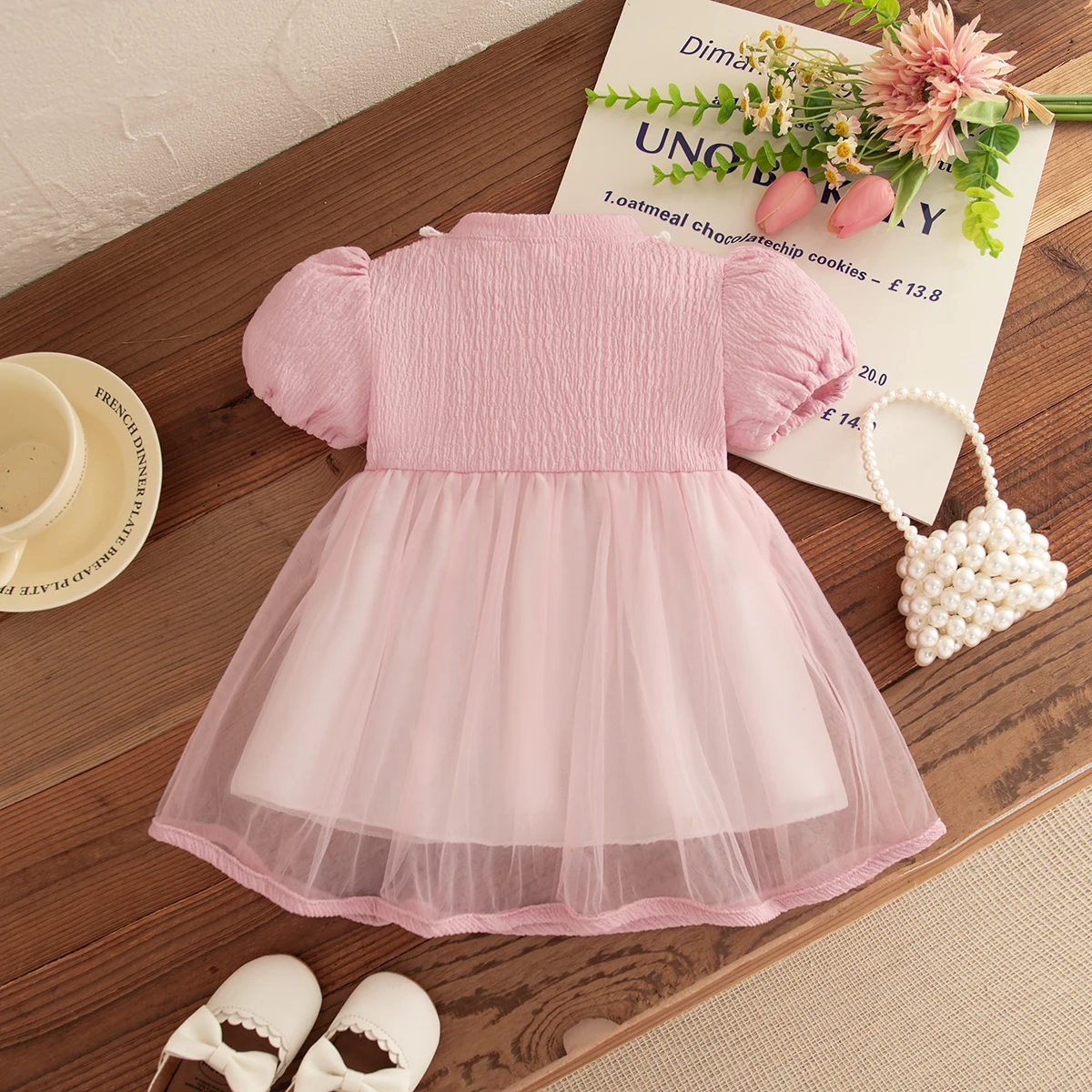 0-2 Years Baby Girl Dress Mesh Bow Dress Cute Bear Decoartion Pink Children Clothing Korean Style Toddler Kids Costume