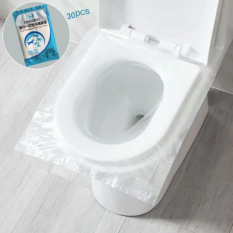 30pcs/box Disposable Clear Toilet Seat Cushion WC Mat Universal Travel Public Washroom Toilet Plastic Sticker Cover