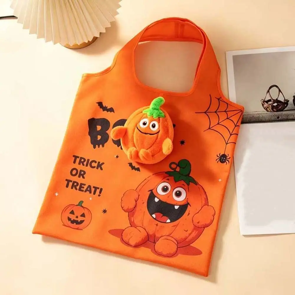 Solid Color Halloween Grocery Tote Space-Saving Mini 2-in-1 Bag Charm Pouch Quick-Folding Plush Case Foldable Shopping Bag