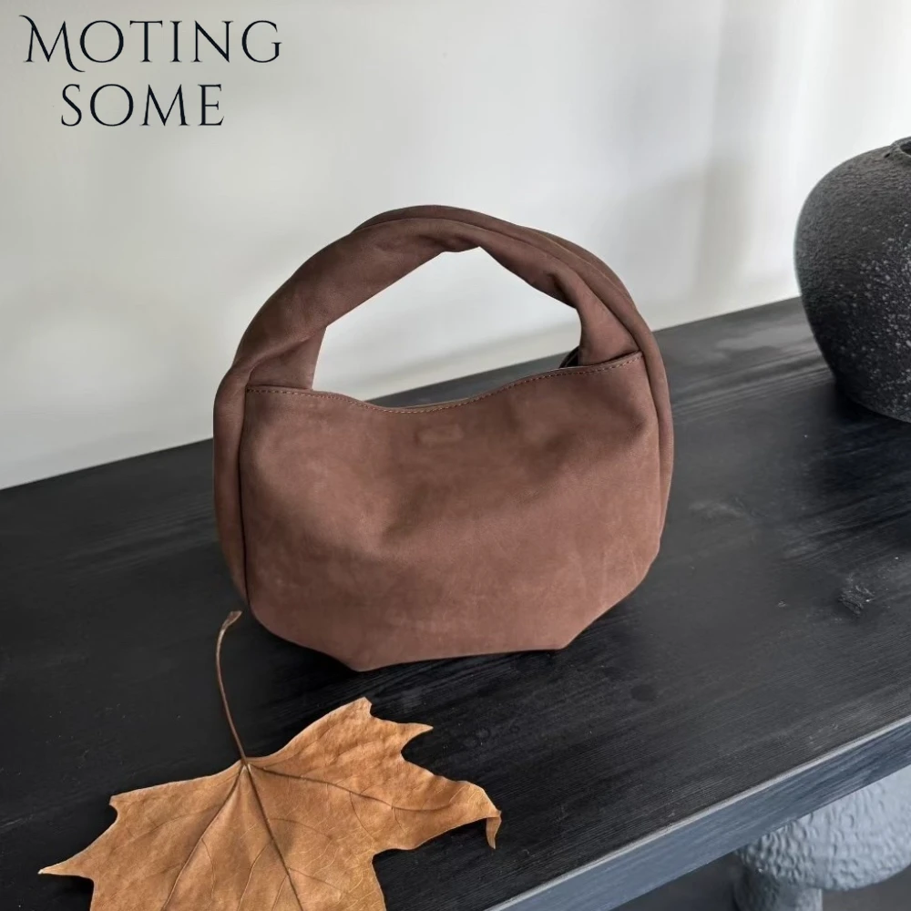 

Motingsome Bag Winter Suede Leather Women Mini Tote Day Clutch Cloud Pouch Luxury Designer Bags Retro Matte Cowhide Handbag