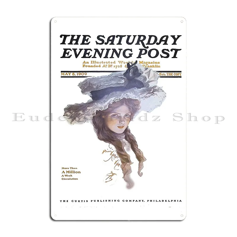 Elegant Victorian Lady Print 1909 Saturday Evening Post Cover Metal Sign Kitchen Living Room Printed Wall Mural Tin Sign Poster