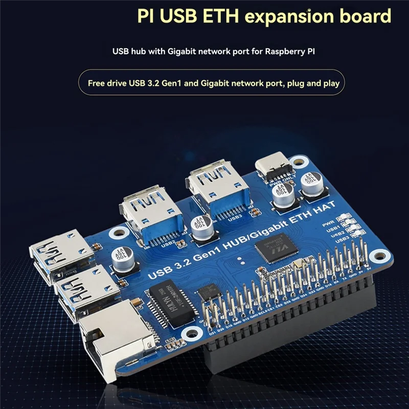 

Waveshare для Raspberry Pi USB 3.2 Gen1 HUB Gigabit ETH HAT Плата расширения USB 3.2 Gen1 + 1000M портов ETH для Raspberry Pi 4B