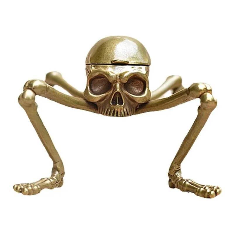 

Brass Skull Head Long Legs Smoking Ashtray Table Statue Decor