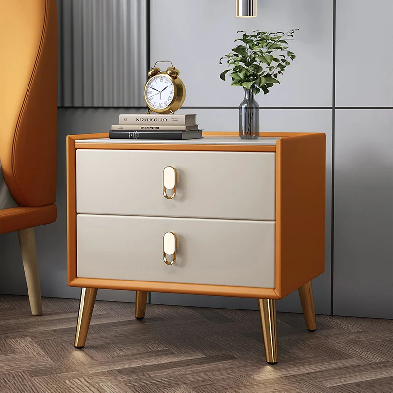 

Light Luxury Rock Slab Bedside Solid Wood Simple Modern Bedroom Narrow Bedside Internet Celebrity Leather Senior Sense 2021 New
