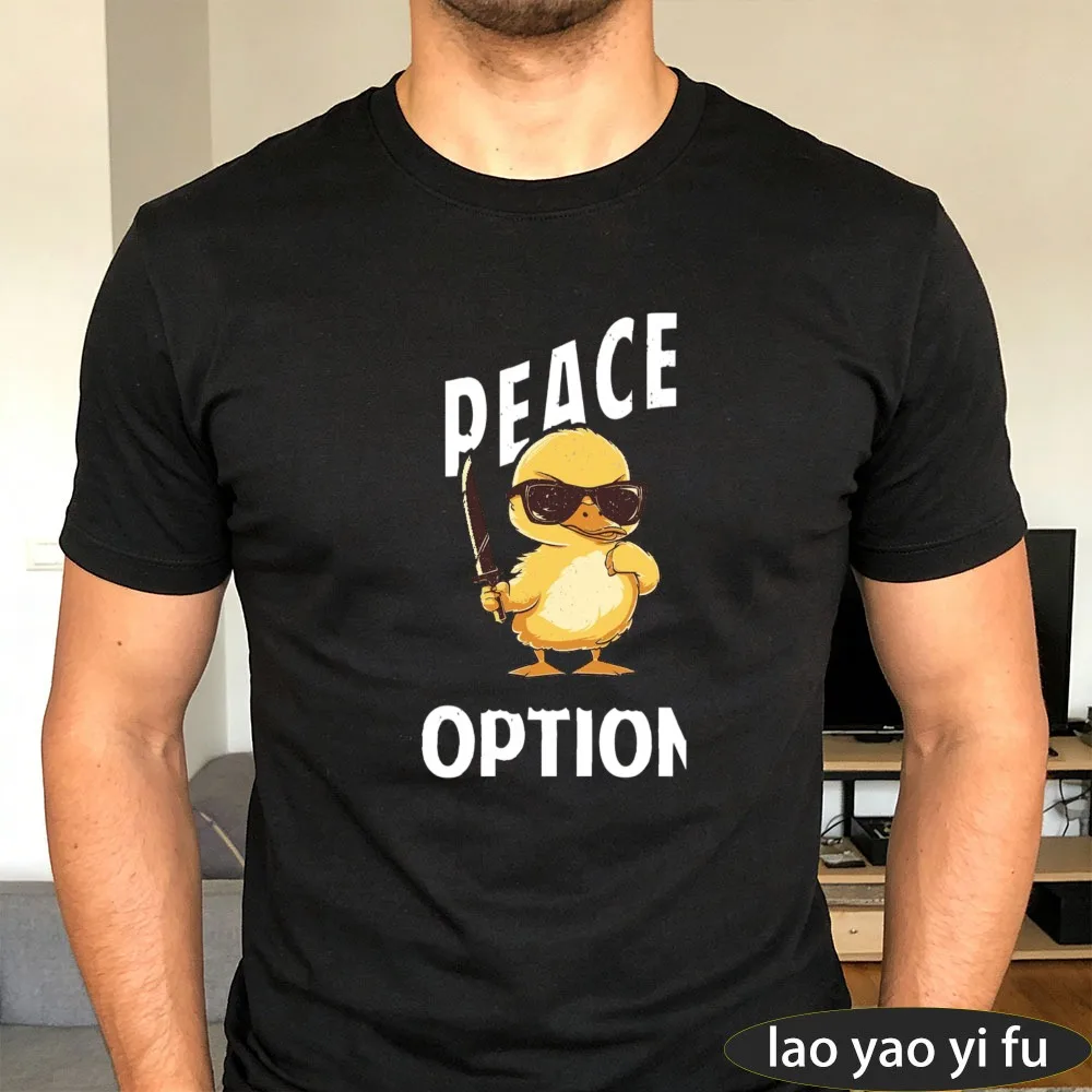 Cool Sunglasses Duck With Samurai Sword Peace Was Never An Option Funny Meme T Shirt Men Women Retro Cartoon Graphic Print