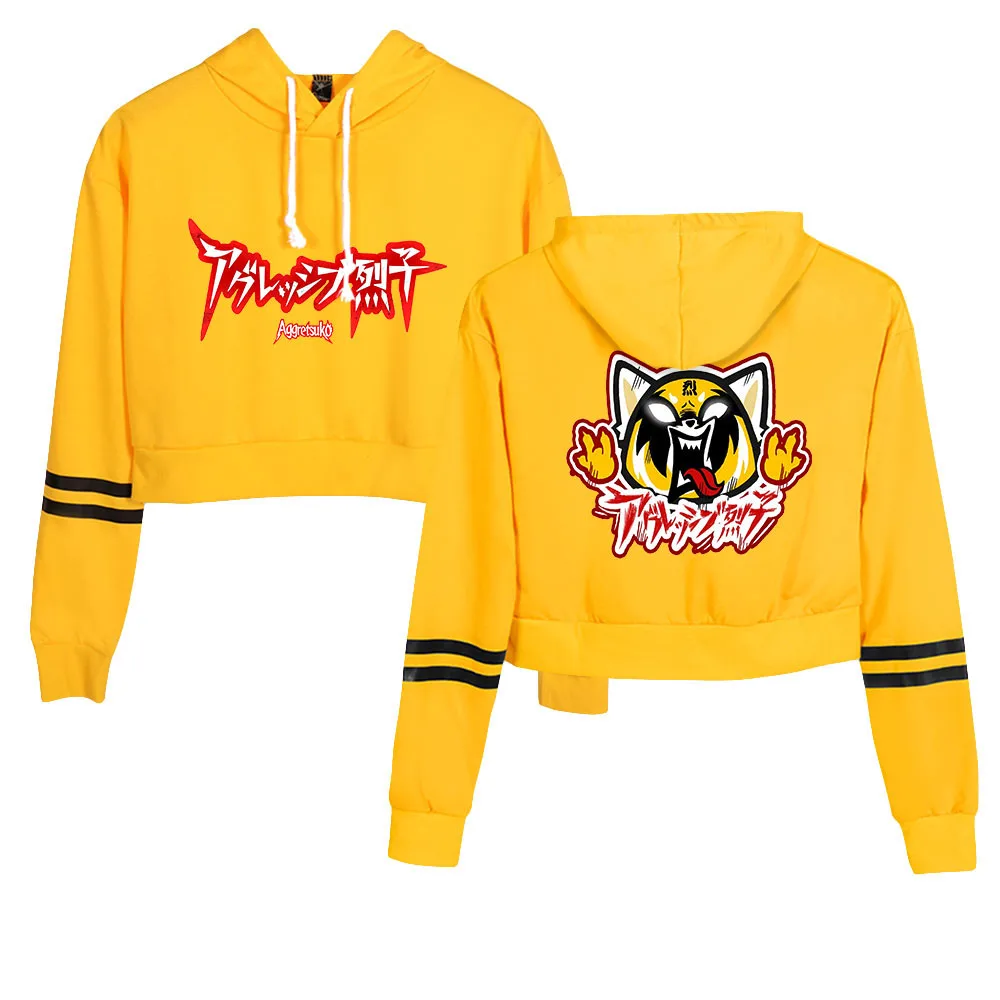 

2022 American Cartoon Aggretsuko Hoodie Long Sleeve Navel Cropped Hoodie Women's Pullover Casual Streetwear Fashion Clothes