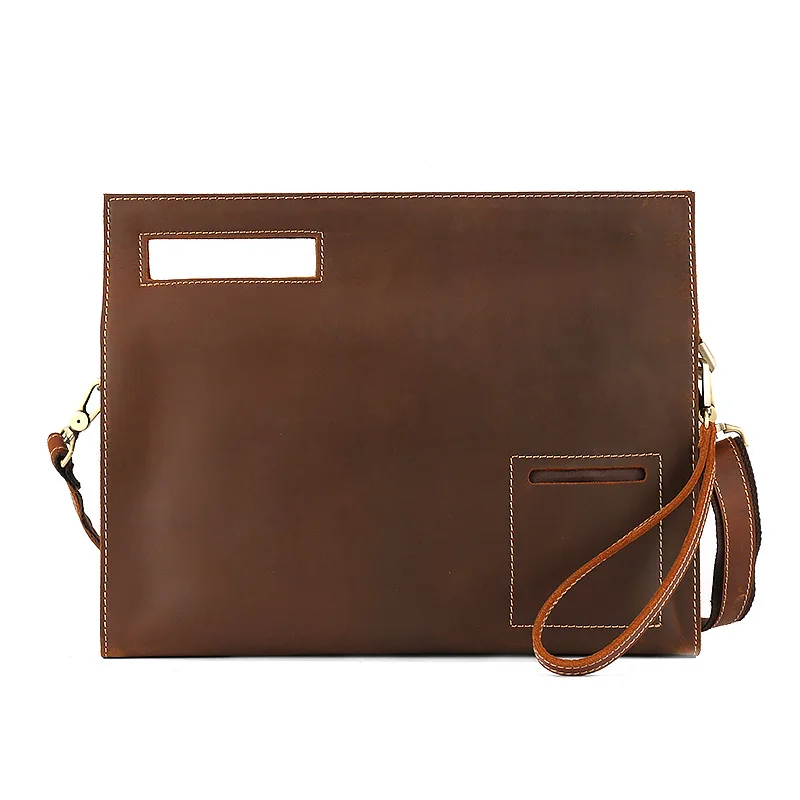 Frenzy Leather Men's Cross-Body iPad Bag, Retro Handmade Top-grain Cowhide Leather Men's Handbag