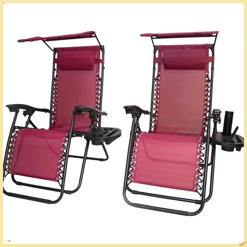 Paquete de 2 sillas Zero Gravity, sillones reclinables para patio con dosel ajustable y portavasos para adultos, salón de jardín de playa