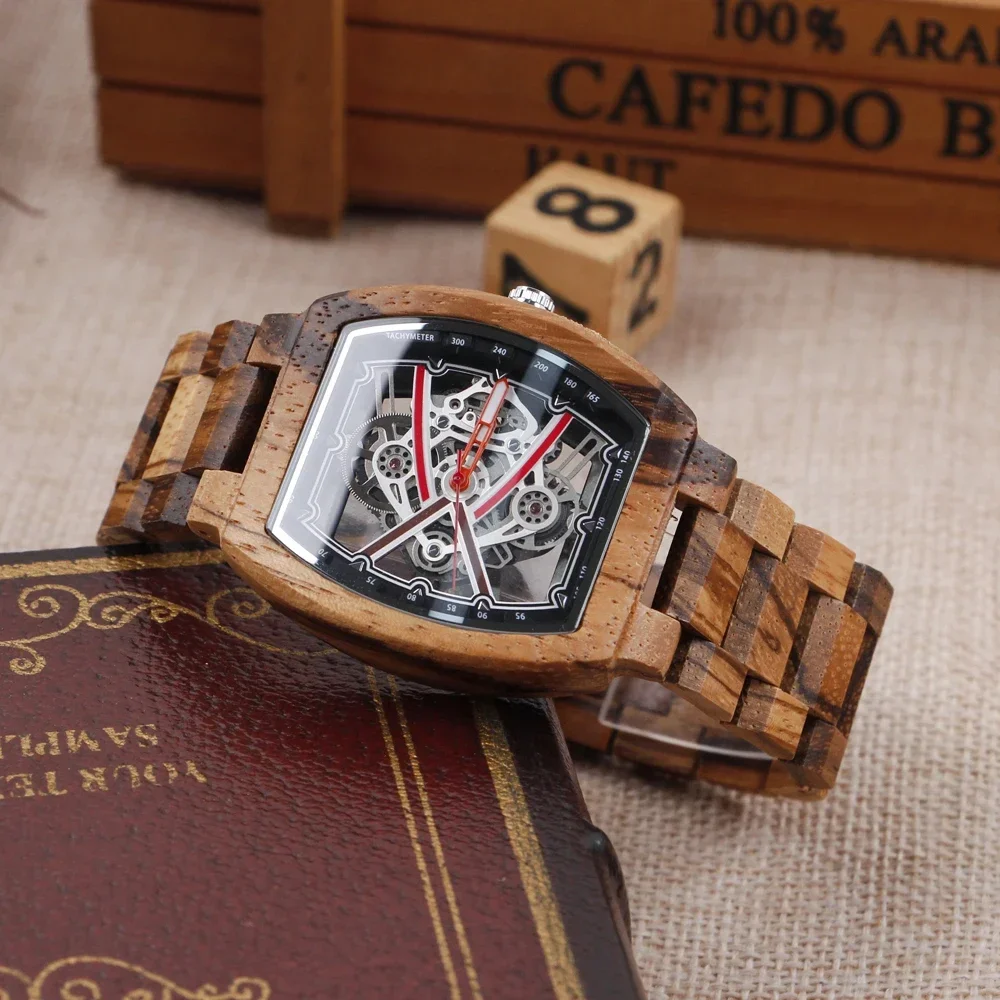 Luxury Fashion Hollow Quartz Movement Men's Watch Classic Appearance Luxury Wooden Watch Best Holiday Gift