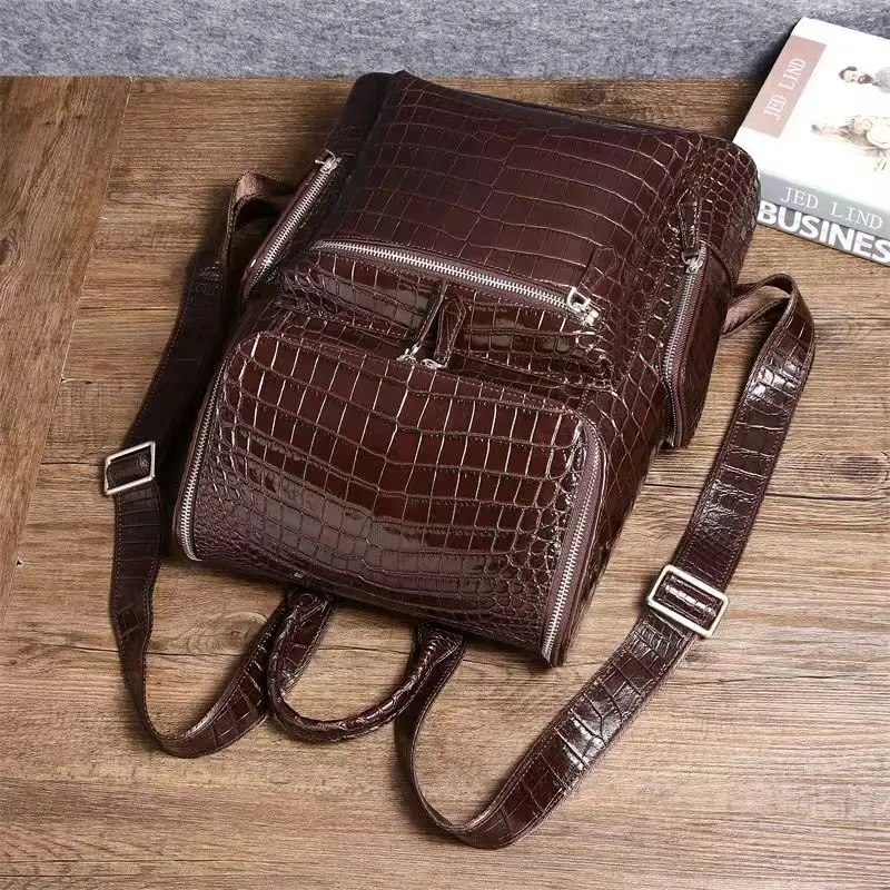 New Business Alligator Pattern Men Backpack First Layer Cowhide Men's Bag Genuine Leather Schoolbag Large Laptop Travel Backpack