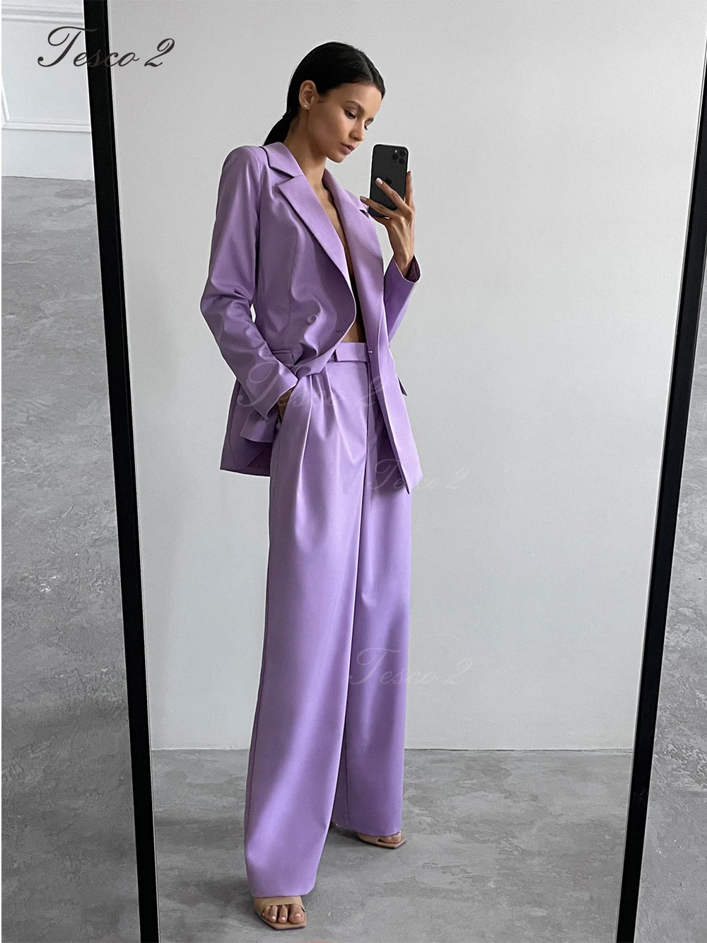 

Tesco 2 Elegant Suit For Women Two Button Set Woman Two Pieces Casual Elegant Jacket Loose Fit Straight Leg Pants For Wedding