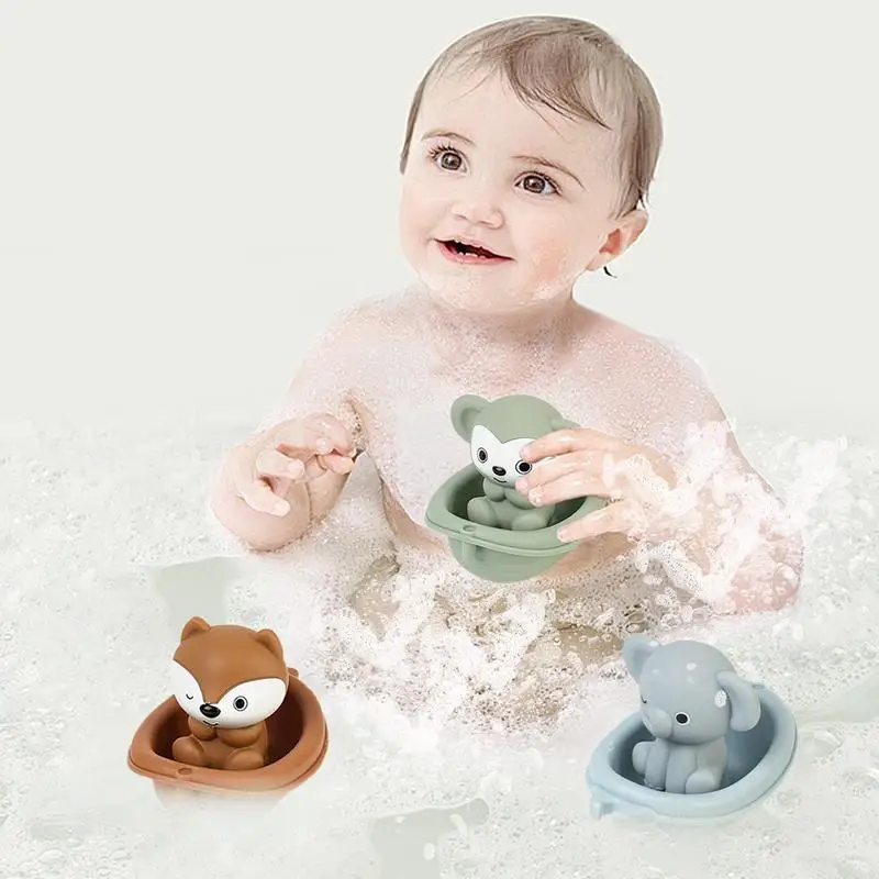 Stackable Boats For Bath 6X Floating Bathtub Toys Shower Toy Shower Beach Bathtub Toys With Animal Bath Toys For Toddler Birthda