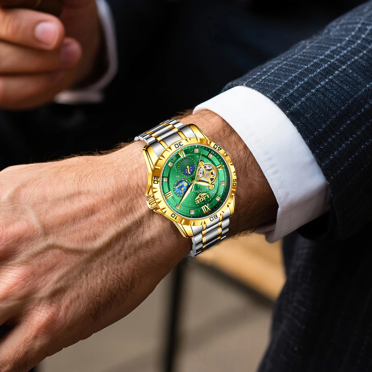 Reloj LIGE ساعات رجالية مضيئة الميكانيكية موضة الفولاذ المقاوم للصدأ مقاوم للماء relogios masculino ساعة فاخرة رجل ساعة + صندوق