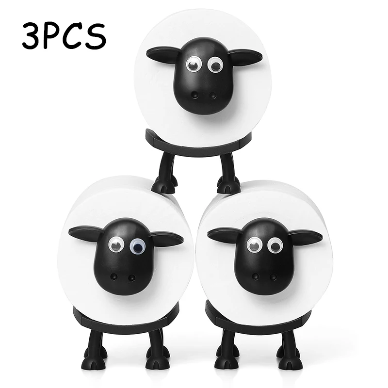 1/3PCS Sheep Toilet Roll Holder Funny Toilet Paper Holder Free Standing Bathroom Set Black Sheep Roll Rack Cute Bathroom Decor