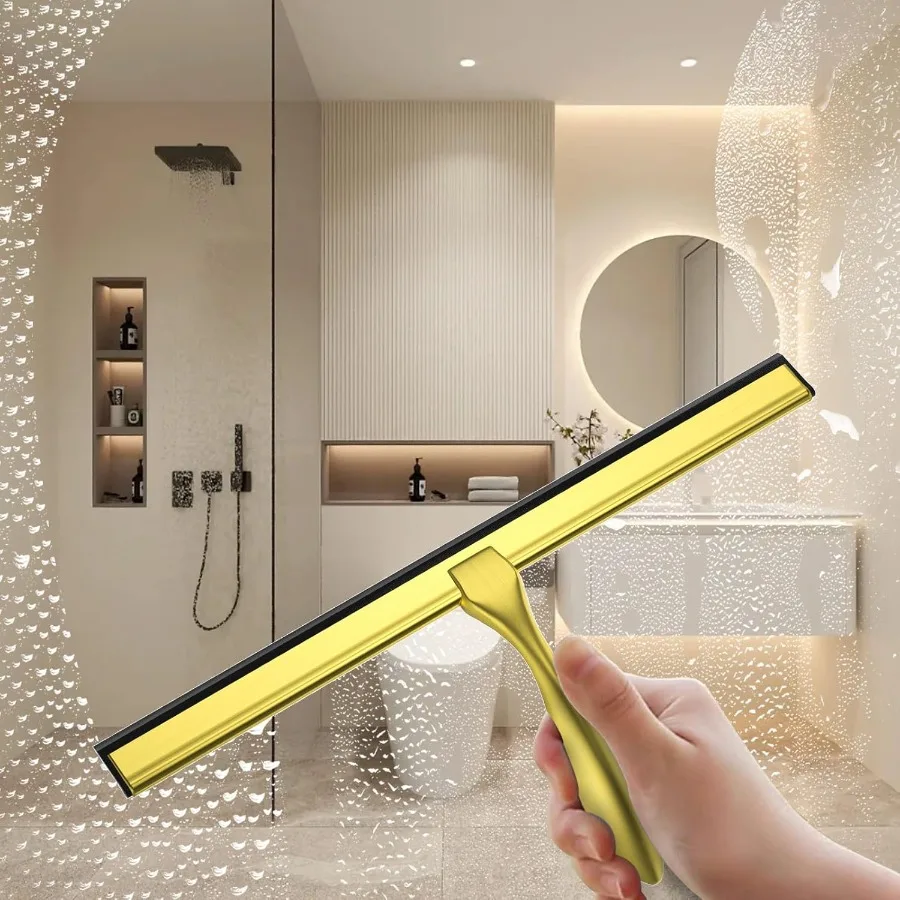 ممسحة دش من الفولاذ المقاوم للصدأ مقاس 14 بوصة مع حامل خطاف للتنظيف الفعال للأبواب الزجاجية للحمام والنوافذ والمطبخ #3