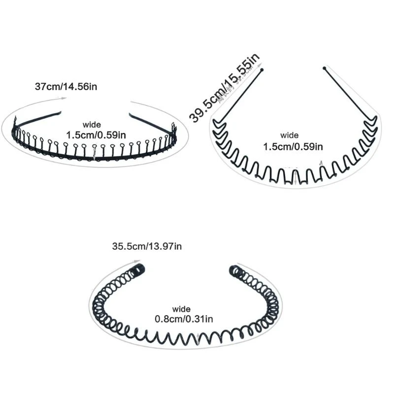 

652F 9pcs Metal Headbands Wide Tooth Hair Band Wavy Headbands Daily Wear Headbands