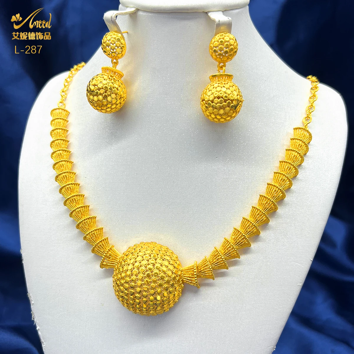 Dubai Indian African Bead Necklace Earrings Jewelry Set For Women 24K Gold Plated Nigeria Bridal Wedding Party Gift Jewellery