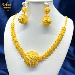 Dubai Indian African Bead Necklace Earrings Jewelry Set For Women 24K Gold Plated Nigeria Bridal Wedding Party Gift Jewellery
