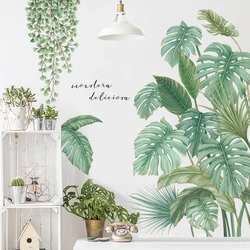 Creative large leaf green plant decoration for living room, bedroom, room, self-adhesive and removable PVC wall stickers