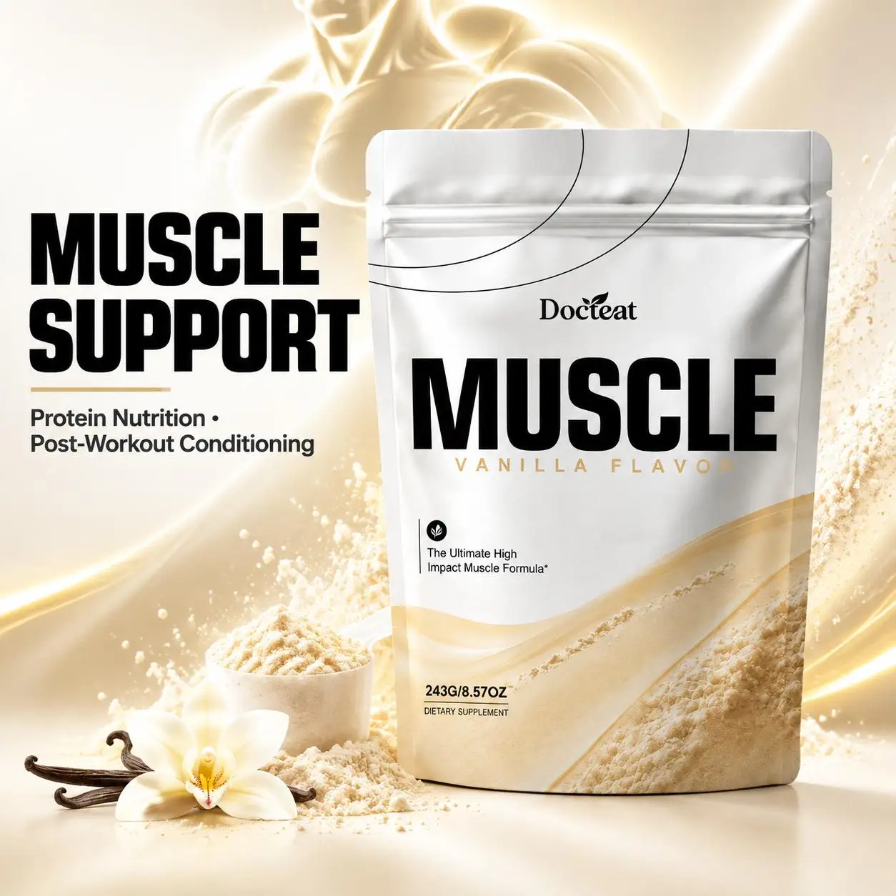 Muscle Powder Vanilla Promotes Body Shaping & Protein Nutrition & Post-Workout Conditioning Whey Protein B12 Chromium 15Servings