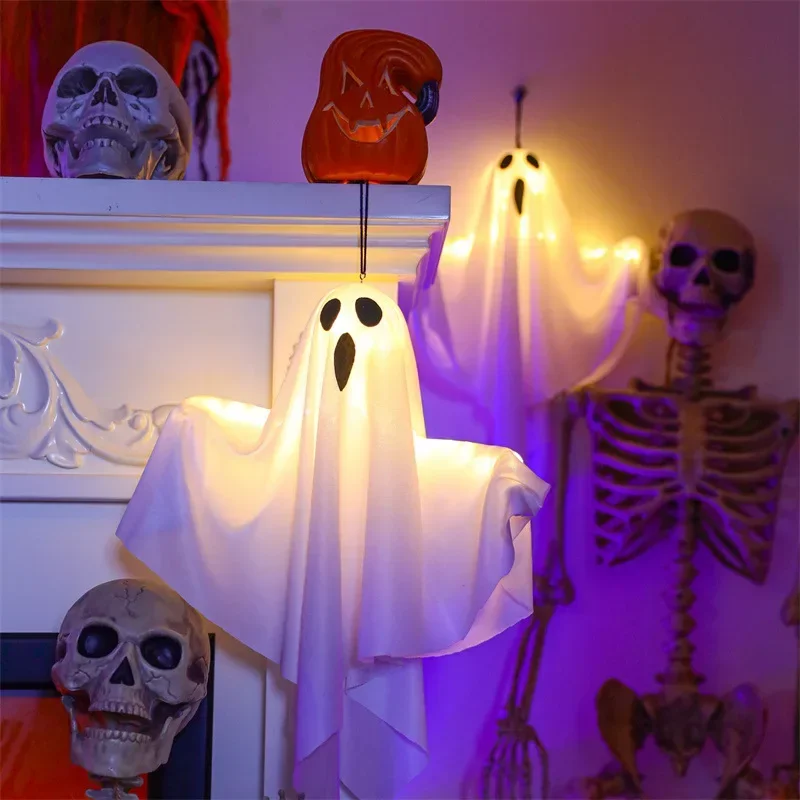 LEDグローゴーストパーティーのハロウィーンの装飾,家,屋内と屋外,お化け屋敷,バーの吊り下げ,ライト付きのホラーアクセサリー,2024