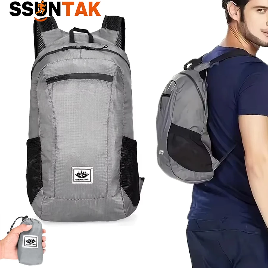 SSUNTAK Waterproof Foldable Travel Backpack Large Capacity Lightweight Camping Hiking Gym Bag Portable Storage Shoulder Backpack