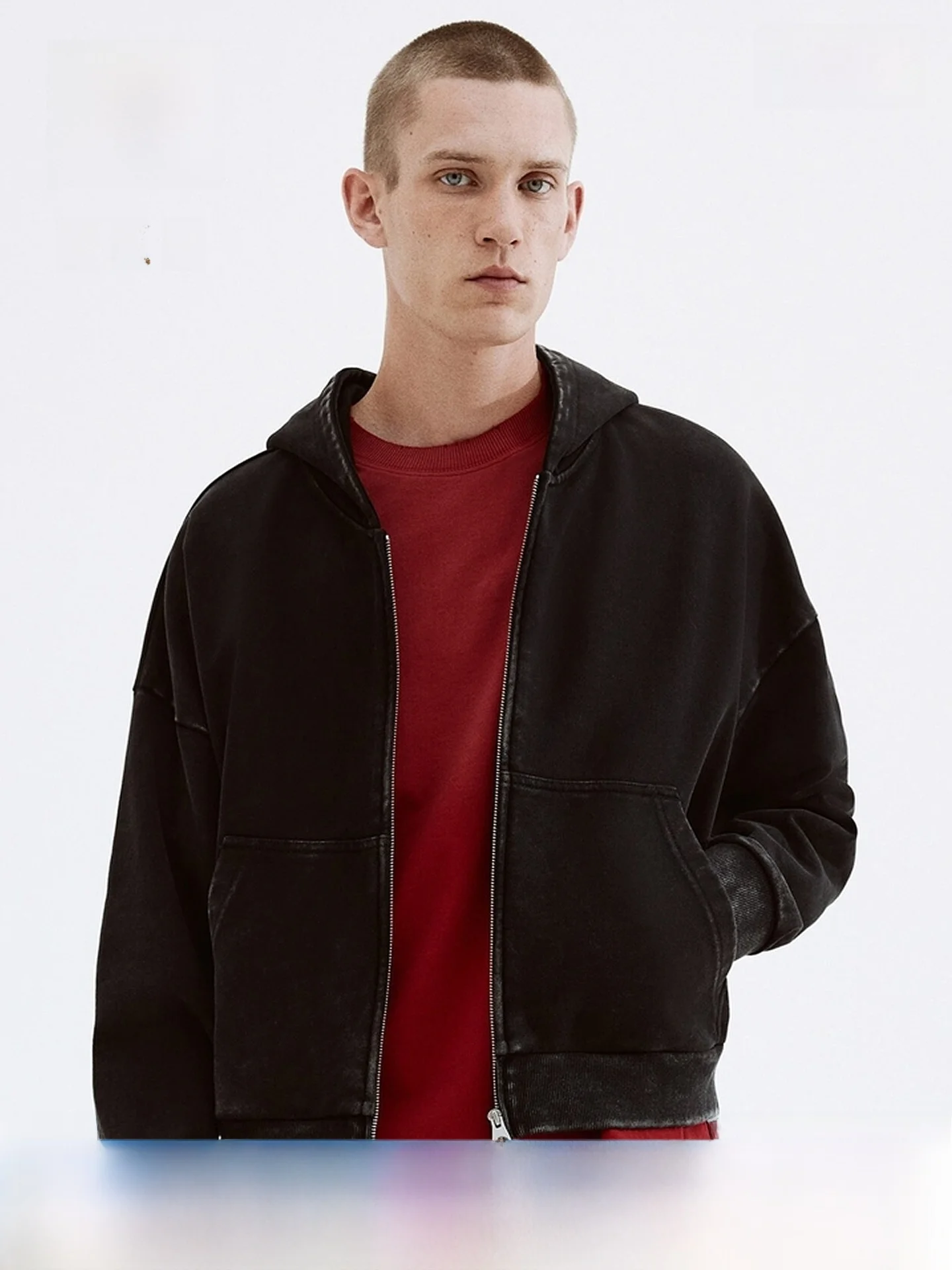 

Мужская толстовка H&M на молнии, плотная, красная, удобная, повседневный стиль, 100% хлопок, с капюшоном, на пуговицах, базовый слой, рубашка-кардиган