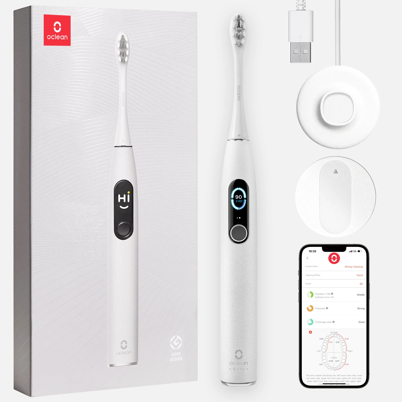 Oclean X Pro Elite Set sikat gigi elektrik, Kit sikat gigi perawatan mulut, tampilan layar dapat diisi ulang