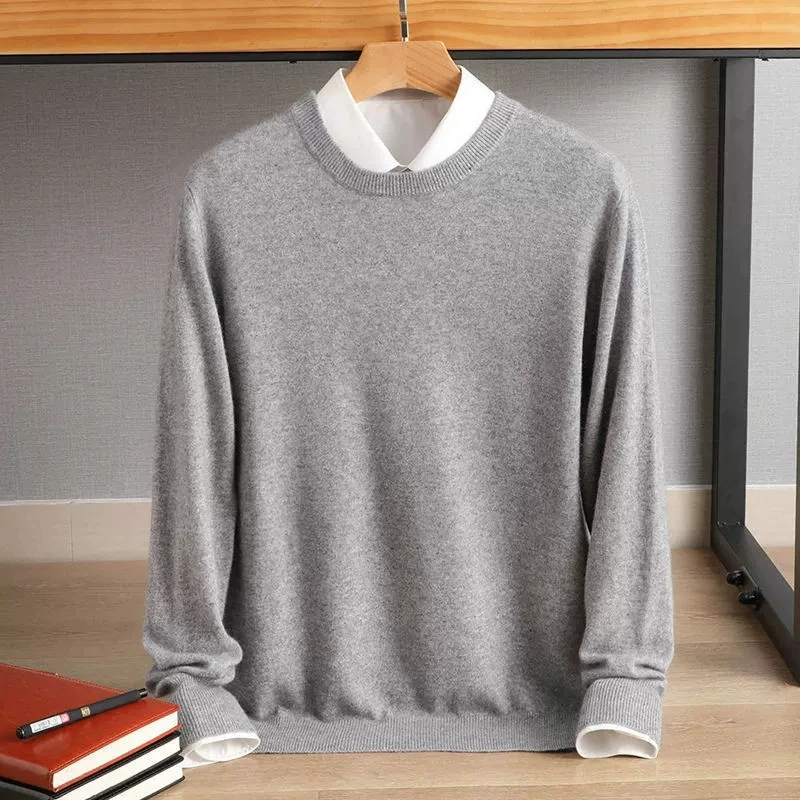 Autunno Inverno Uomo Maglioni morbidi Stile classico di base Business Casual Pullover lavorato a maglia 100% lana Top Maschile Allentato O-Collo Maglione