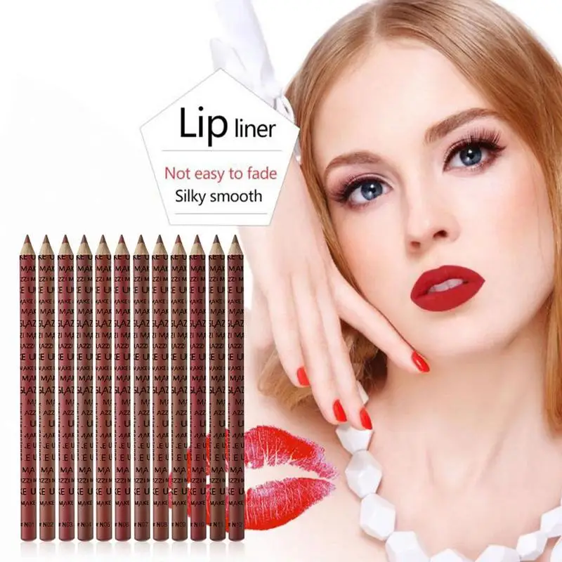 Lápiz labial portátil, delineador de labios de moda, 12 colores, pigmentos de larga duración, lápiz labial mate