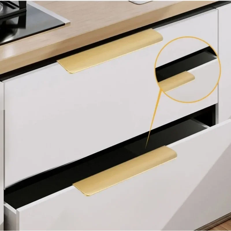 Maçaneta e maçaneta da porta do guarda-roupa, dourada, preta, escondida, maçaneta invisível, liga de alumínio, longa, armário de cozinha