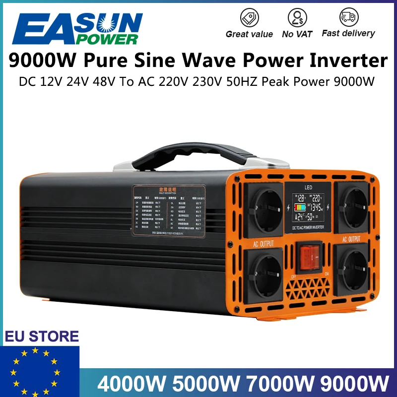 EASUN 7000W 9000W Pure Sine Wave Inverter DC 12V 24V To AC 220V Power Inverter 50HZ Car Inverter Converter For Home And RV