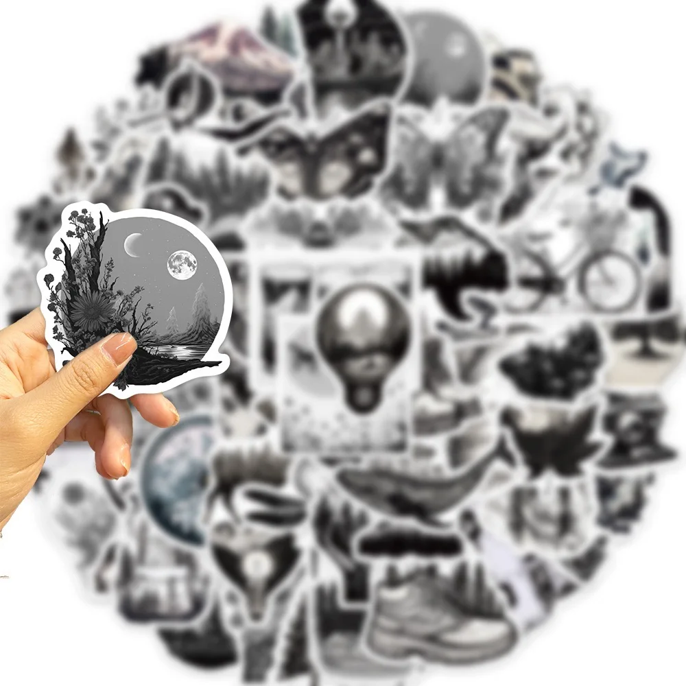 10/30/60pcs Funny Outdoors Landscape Stickers Black White Decals DIY Laptop Skateboard Bike Car PVC Waterproof Graffiti Toy