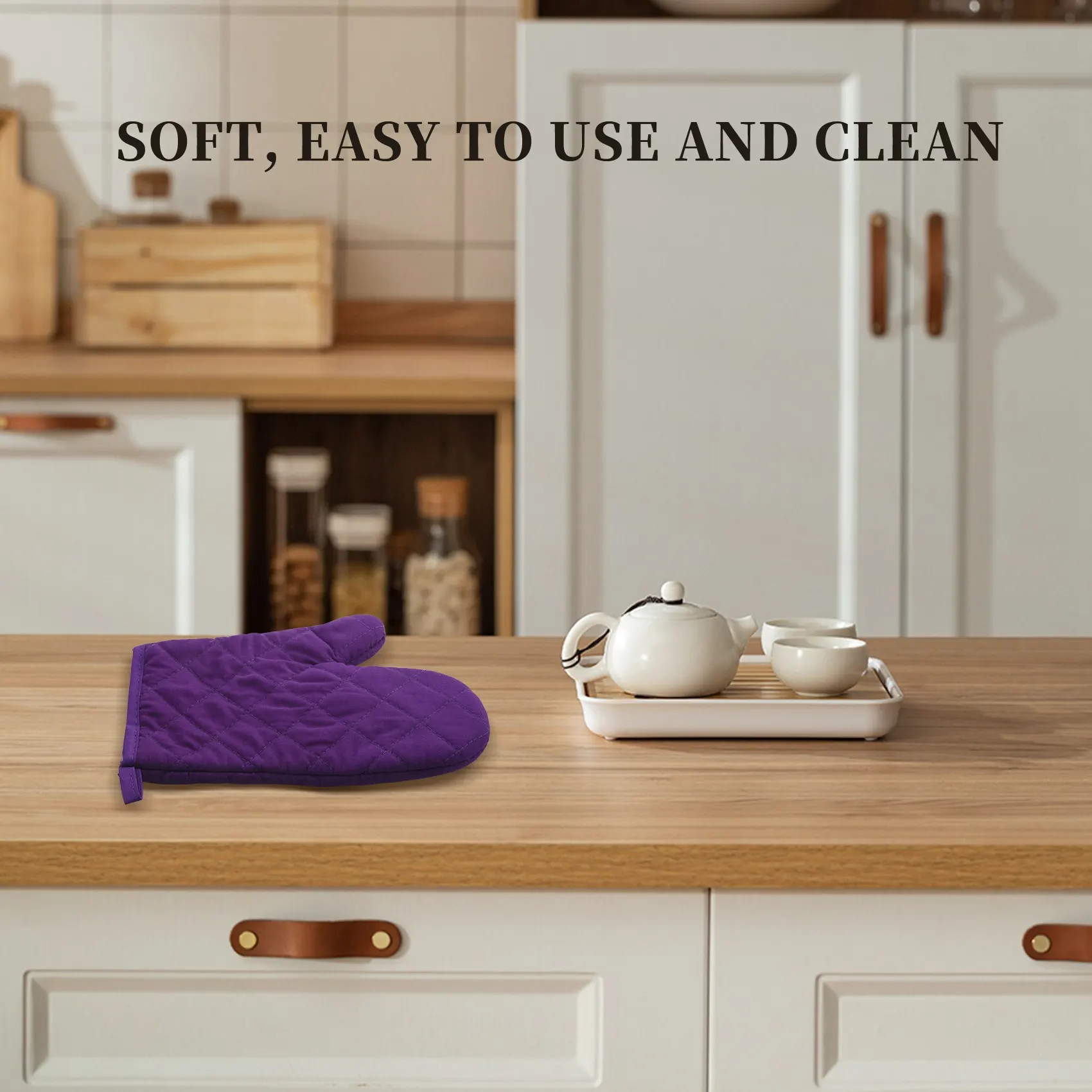*N21R 1 Pair Kitchen Craft Heat Resistant Cotton Oven Glove Pot Holder Baking Cooking Mitts Purple